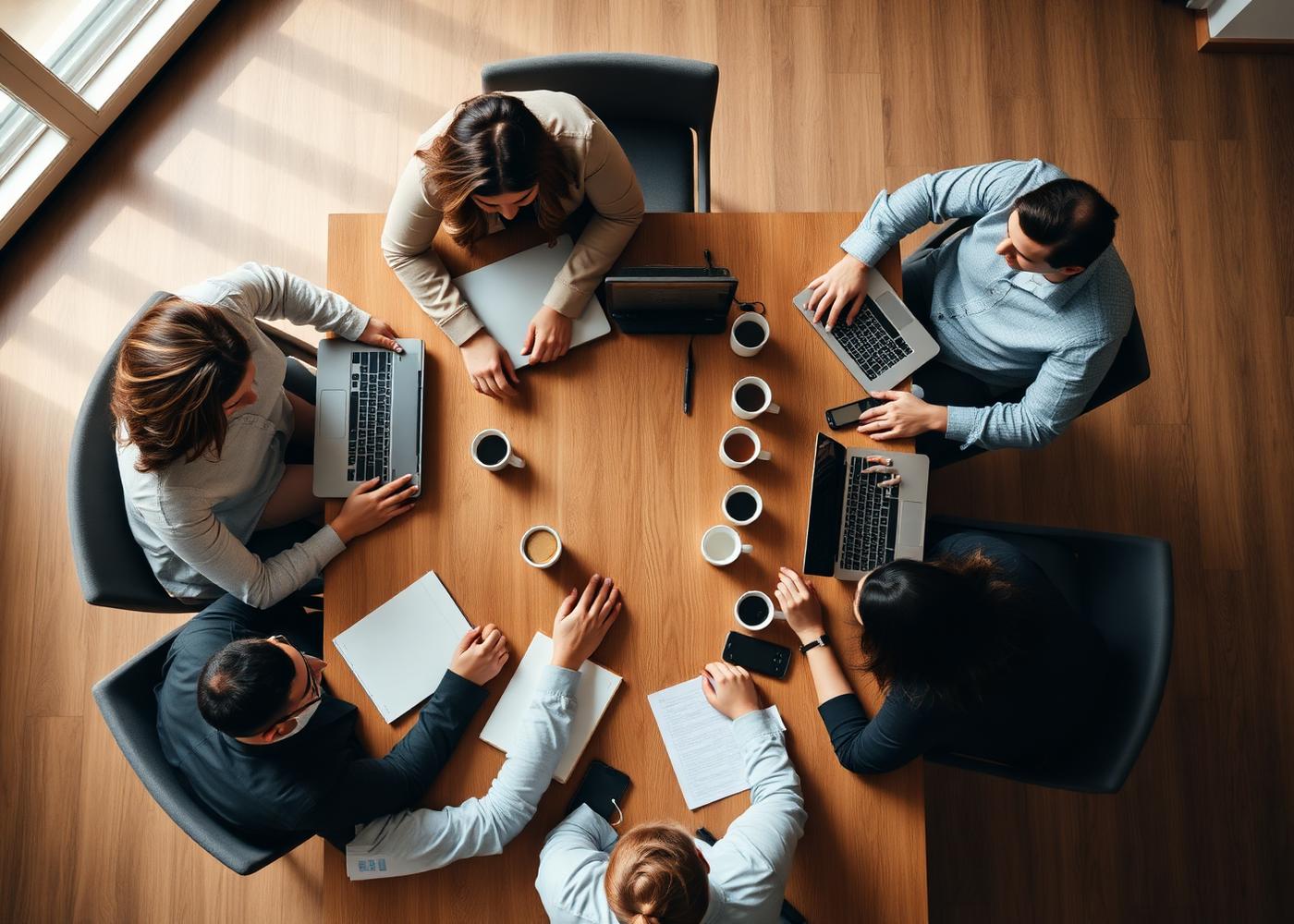 Leadership team collaborating around a conference table